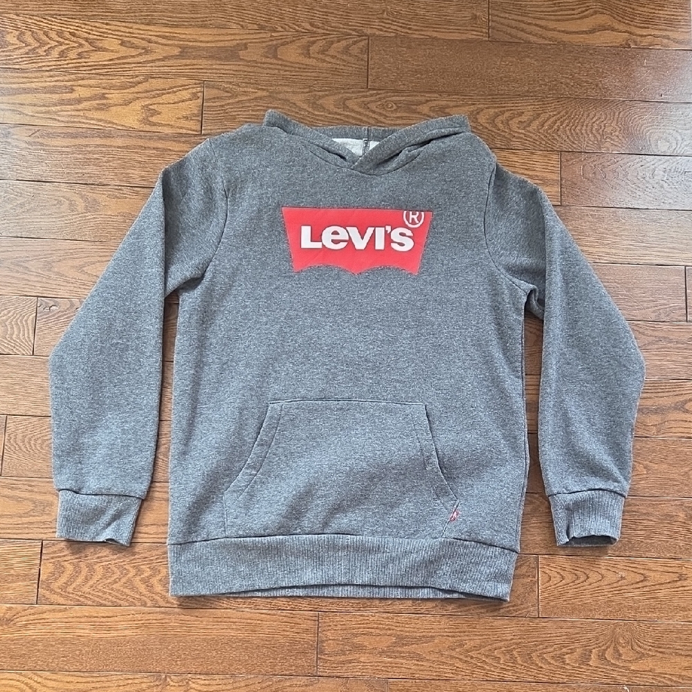 Levi's Boys Gray Hoodie with Vibrant Red Logo Size XL